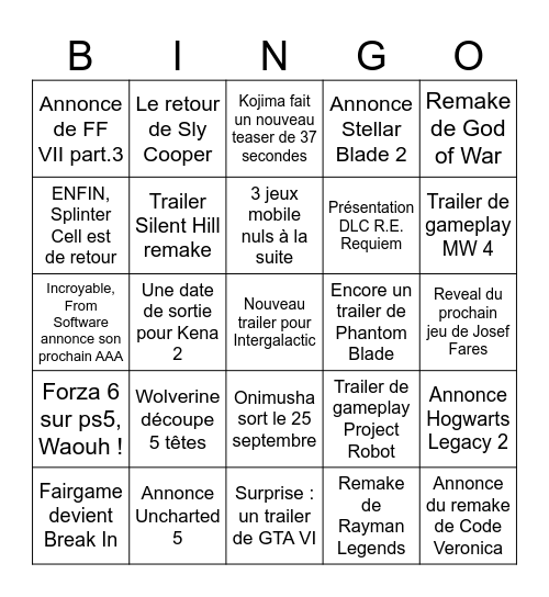 State of Play BINGO Card