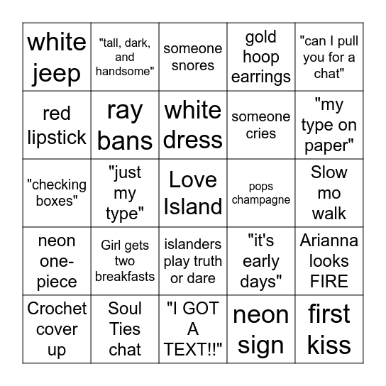 Love Island Bingo! Bingo Card