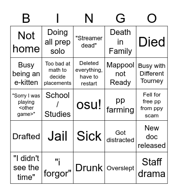 HOST EXCUSES Bingo Card