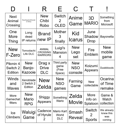 DIRECT TODAY Bingo Card