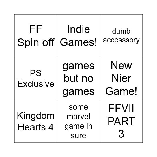 State of Play Bingo Card
