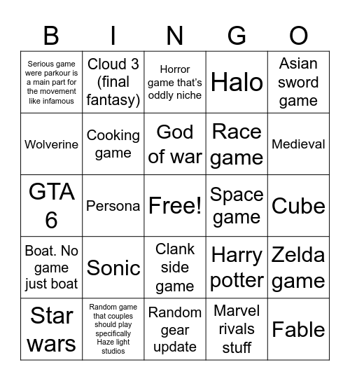 State of Play Bingo Card