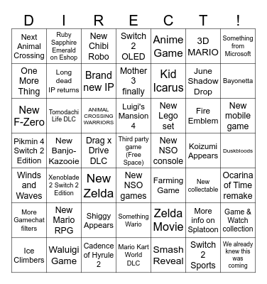 DIRECT TODAY Bingo Card