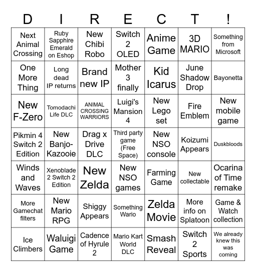 DIRECT TODAY Bingo Card