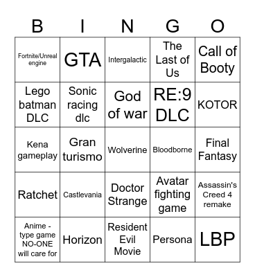 Stat of play Bingo Card