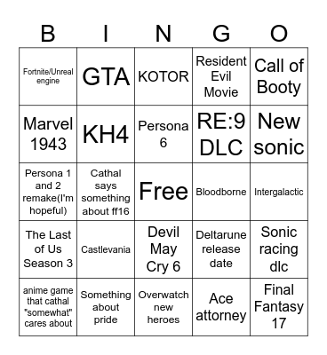 Summer Gamefest Bingo Card