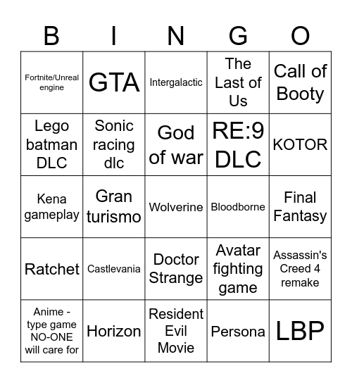 Stat of play Bingo Card