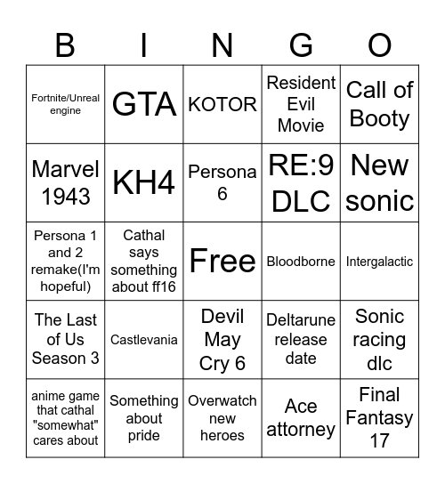 Summer Gamefest Bingo Card