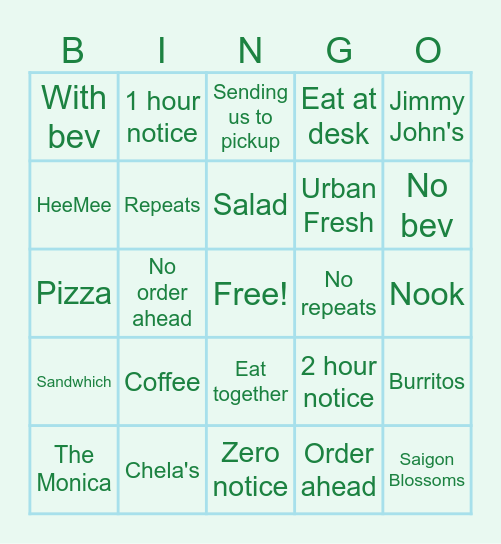 FPA Lunch Bingo Card