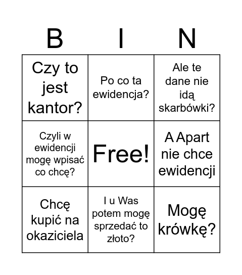 Tavex Bingo Card