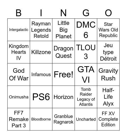 State Of Play Bingo Card
