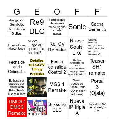 Summer Game Fest 2026 Bingo Card