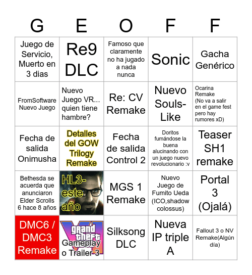 Summer Game Fest 2026 Bingo Card