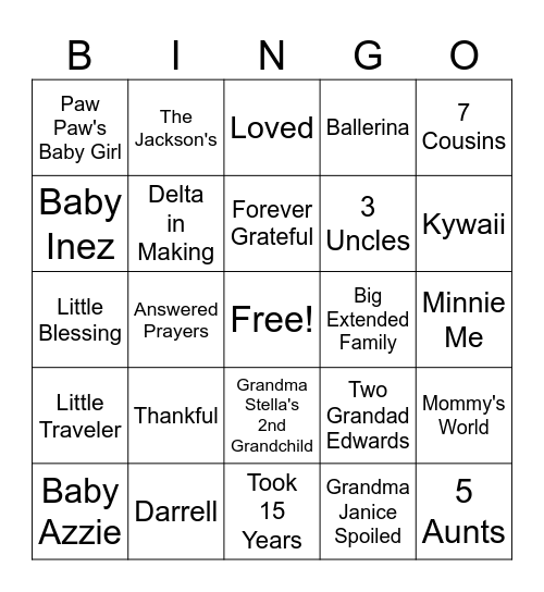 Baby in Bloom Bingo Card