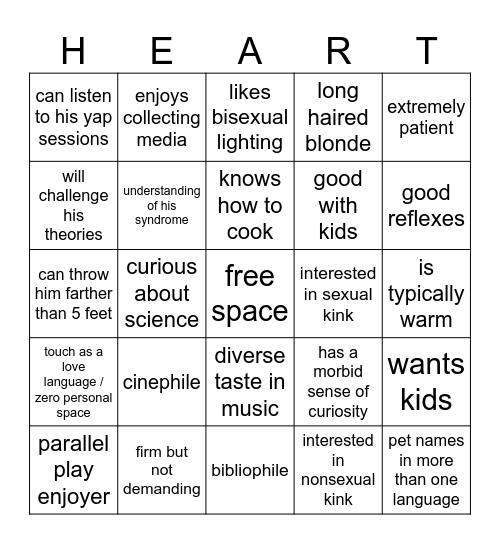 ARE YOU HEARTMAN'S TYPE? Bingo Card
