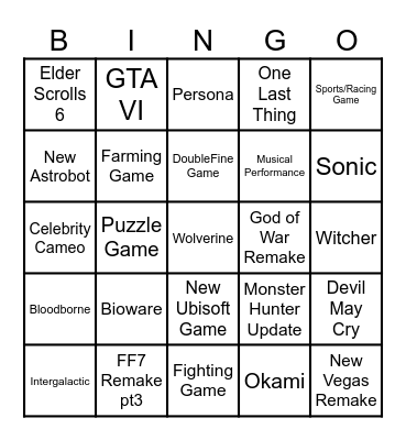 Summer Game Fest Bingo Card