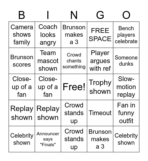2026 NBA Finals Bingo Card