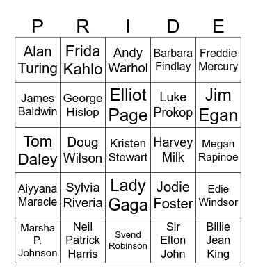 Pride Month Bingo Card