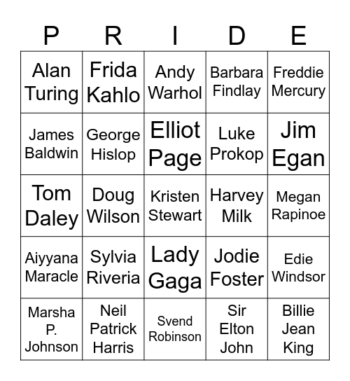 Pride Month Bingo Card