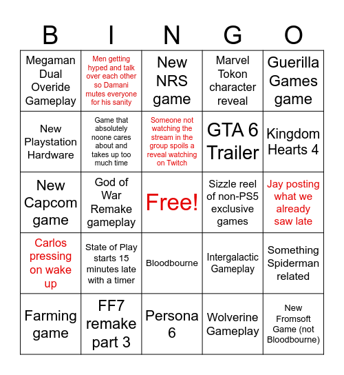 Fish Market State Of Play Bingo Card