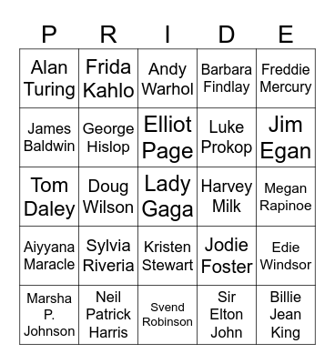 Pride Month Bingo Card