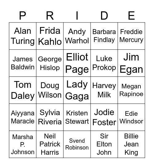 Pride Month Bingo Card