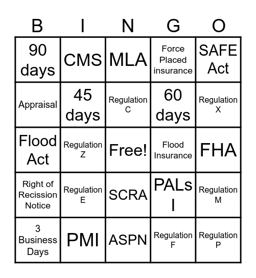 Compliance BINGO Card