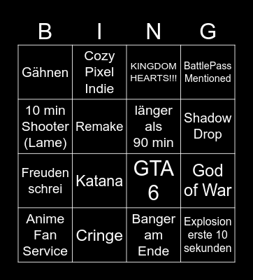 State Of Play Bingo Card