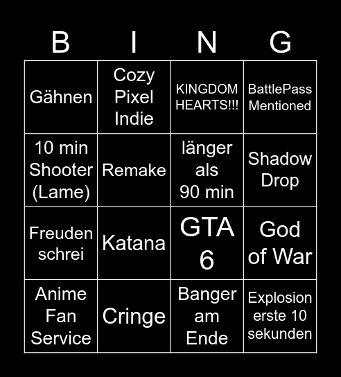 State Of Play Bingo Card