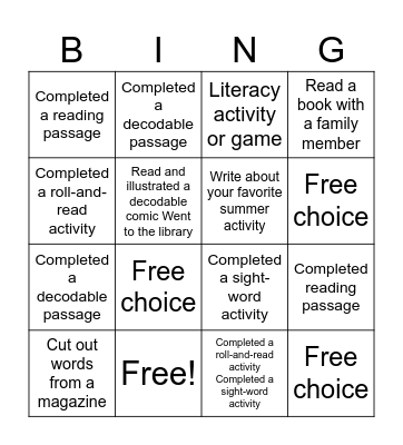 Summer Chart Bingo Card