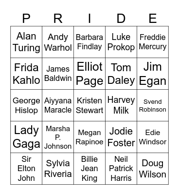 Pride Month Bingo Card