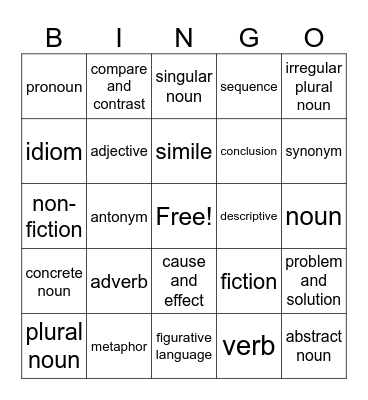 ELA Bingo Card