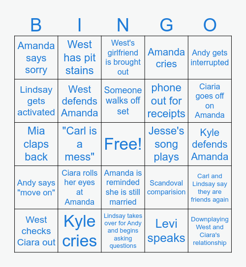 Summer House Bingo Card