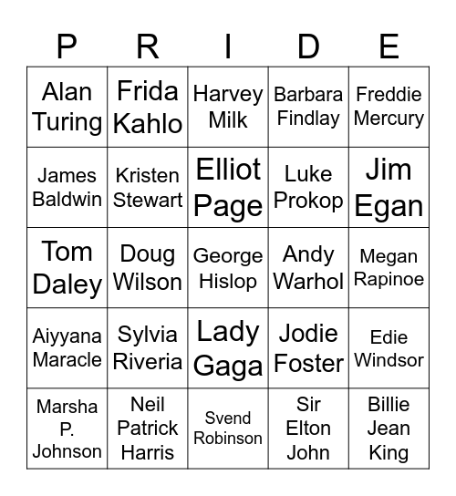 Pride Month Bingo Card
