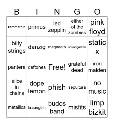 Uncle Kyles Jukebox Bingo Card