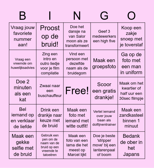 Vrijgezellenfeest Lydia Bingo Card