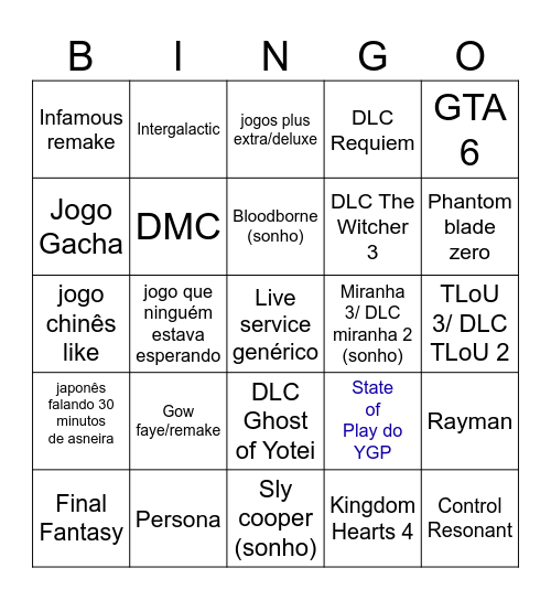 Bingo State of Play Bingo Card