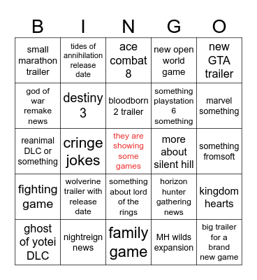 state of play Bingo Card