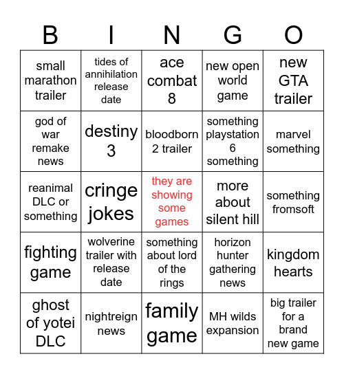 state of play Bingo Card