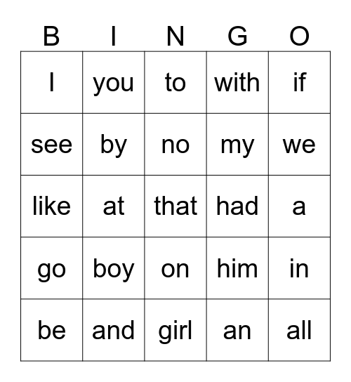 Theme 1-5 Bingo Card