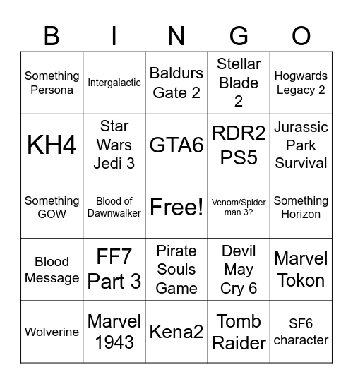 Summer Game Announcements Bingo Card