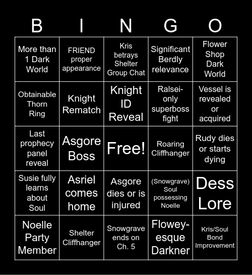 Deltarune Ch. 5 Bingo Card