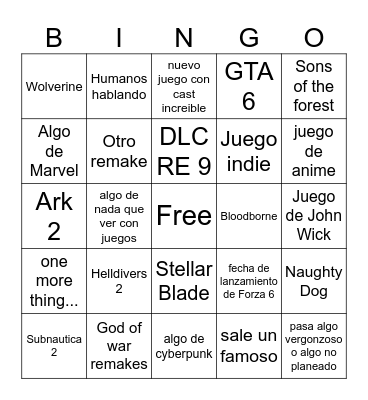 State Of play Bingo Card