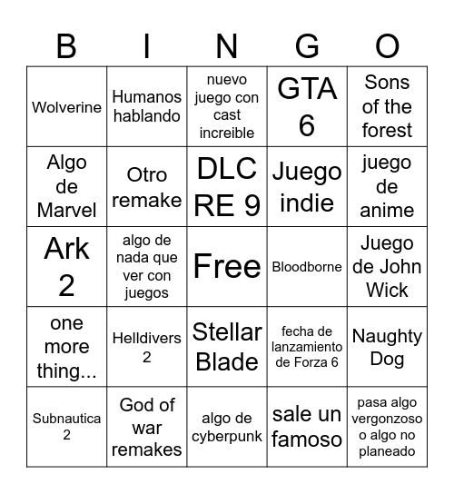 State Of play Bingo Card