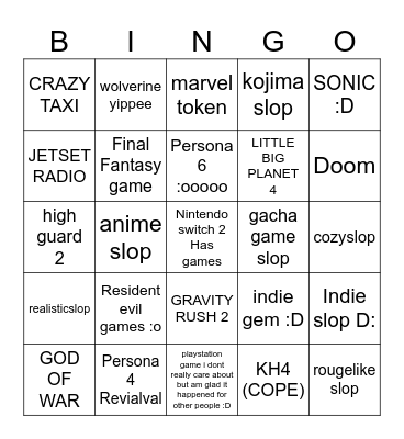 SGF WEEK BINGO Card