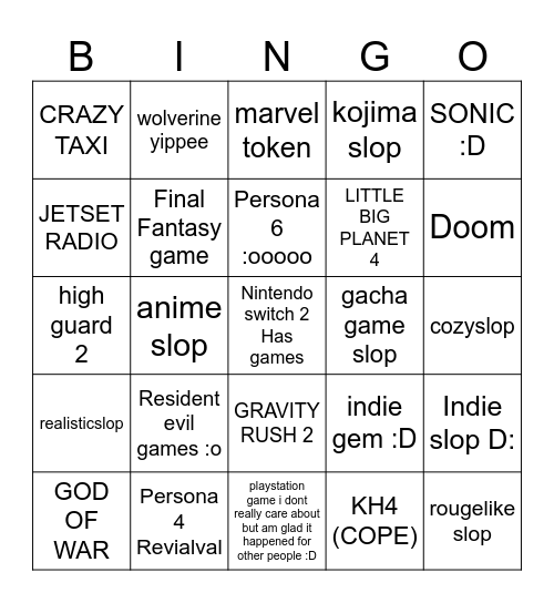 SGF WEEK BINGO Card