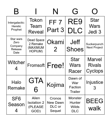 Summer Game Reveals Bingo Card