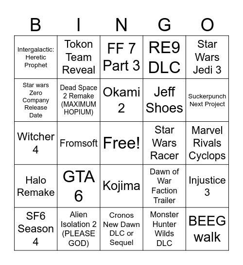 Summer Game Reveals Bingo Card