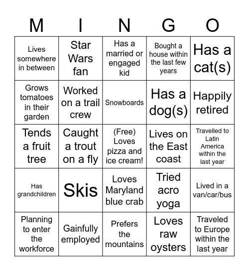 Kelly + Max Pizza Mingle Bingo Card