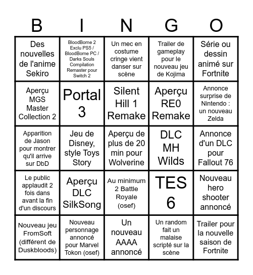 Bingo Summer Game Fest 2026 CT Bingo Card